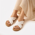 Elegant White Criss-Cross Summer Slides