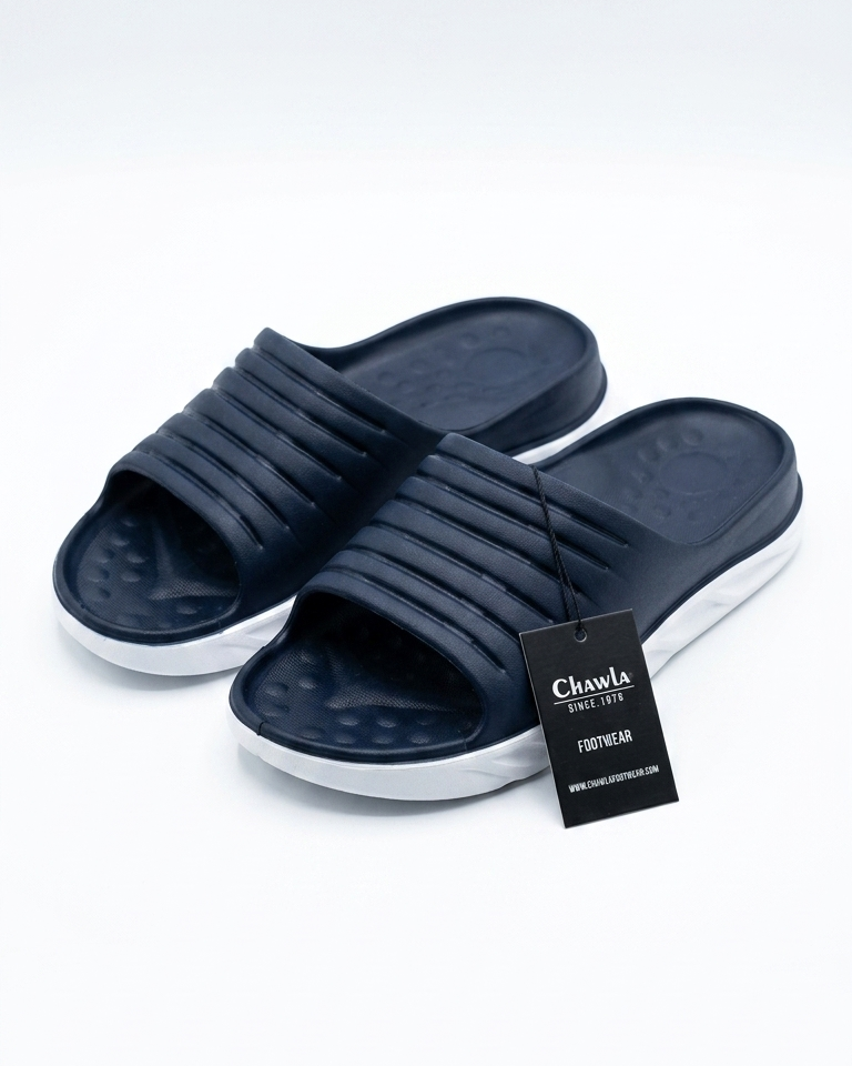 Chawla Signature Comfort Slides – Navy Blue & White