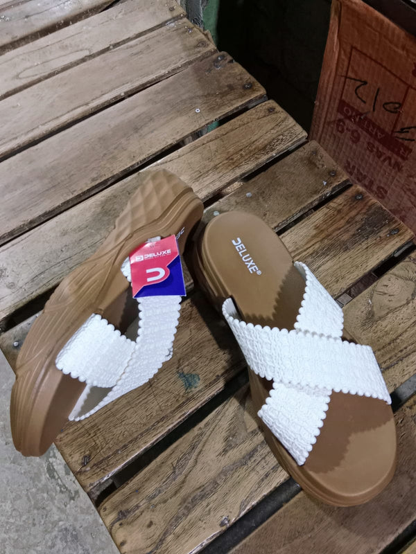 Elegant White Criss-Cross Summer Slides