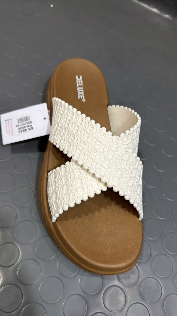 Elegant White Criss-Cross Summer Slides