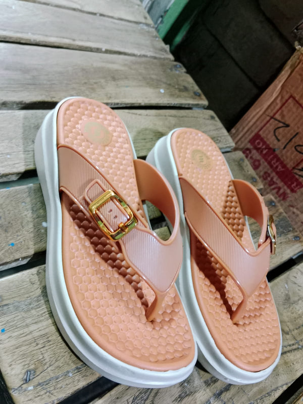 Chic Peach Buckle-Detail Comfort Flip-Flops