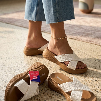 Elegant White Criss-Cross Summer Slides