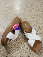 Elegant White Criss-Cross Summer Slides