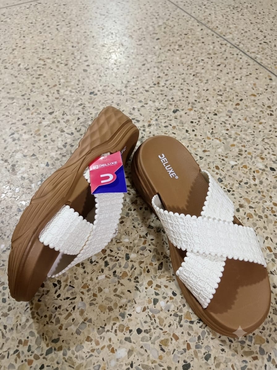 Elegant White Criss-Cross Summer Slides