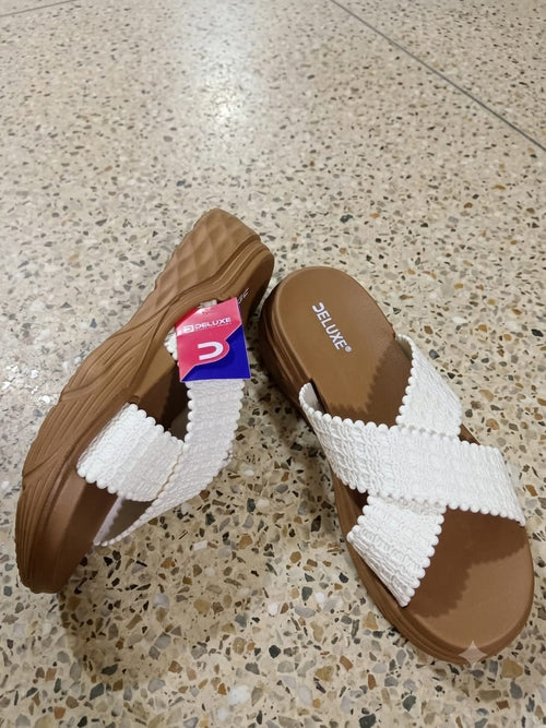 Elegant White Criss-Cross Summer Slides