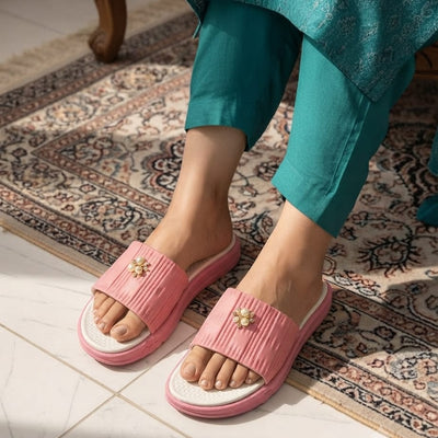 Elegant Pearl-Embellished Comfort Slides