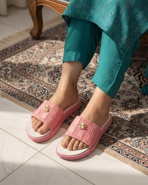 Elegant Pearl-Embellished Comfort Slides