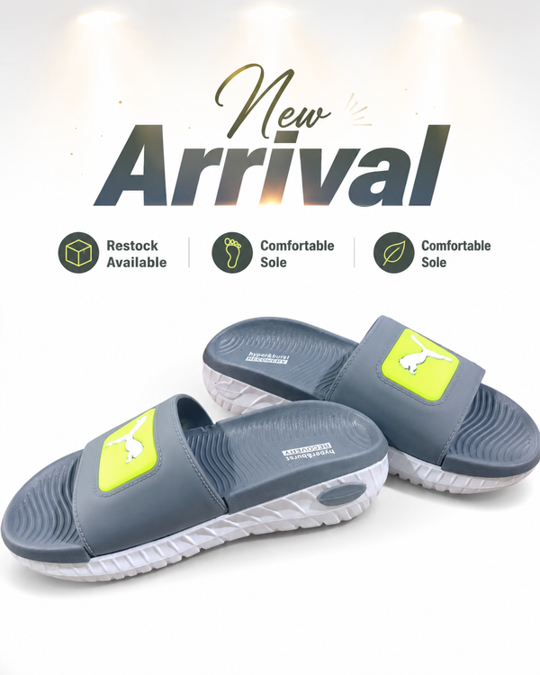 Puma Style Grey &amp; Neon Lime Comfort Slides