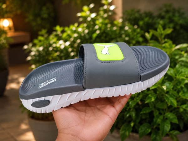 Puma Style Grey &amp; Neon Lime Comfort Slides