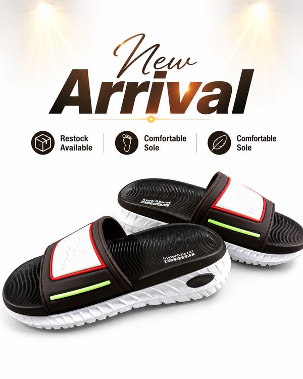 Skechers Contrast Brown & Neon Performance Slides