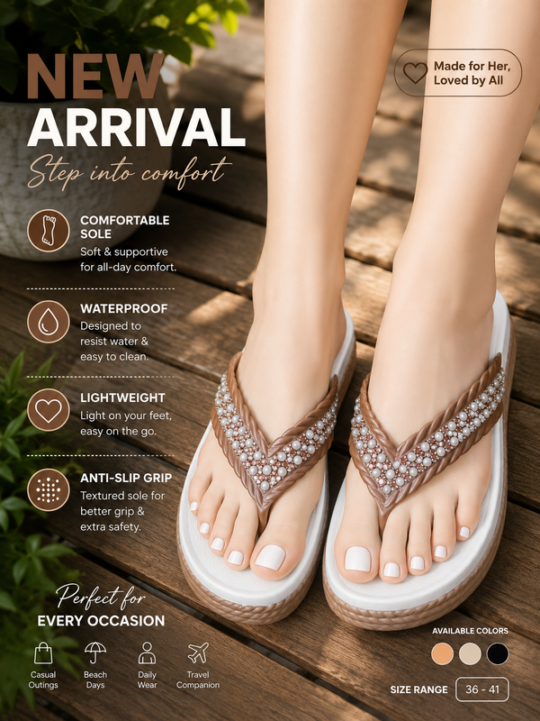 Elegant Pearl-Embellished Platform Flip-Flops