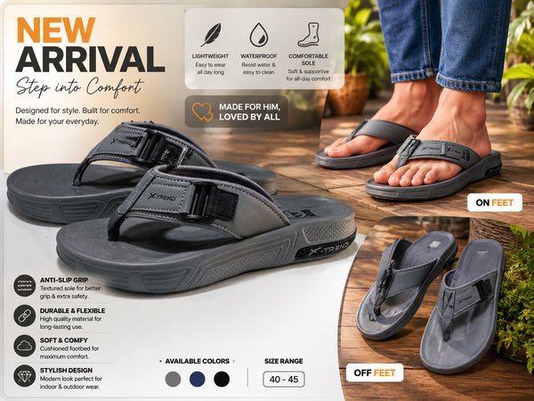 Xtreme Comfort Grey Adjustable Thong Sandal